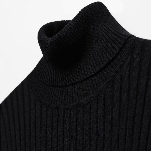 MANGO NWT Black Fine Ribbed Knit Long Sleeve Turtleneck Maxi Sweater Dress XS/ 2 - Picture 5 of 11